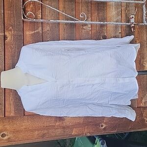 Cabi white cotton long sleeve V-neck blouse small